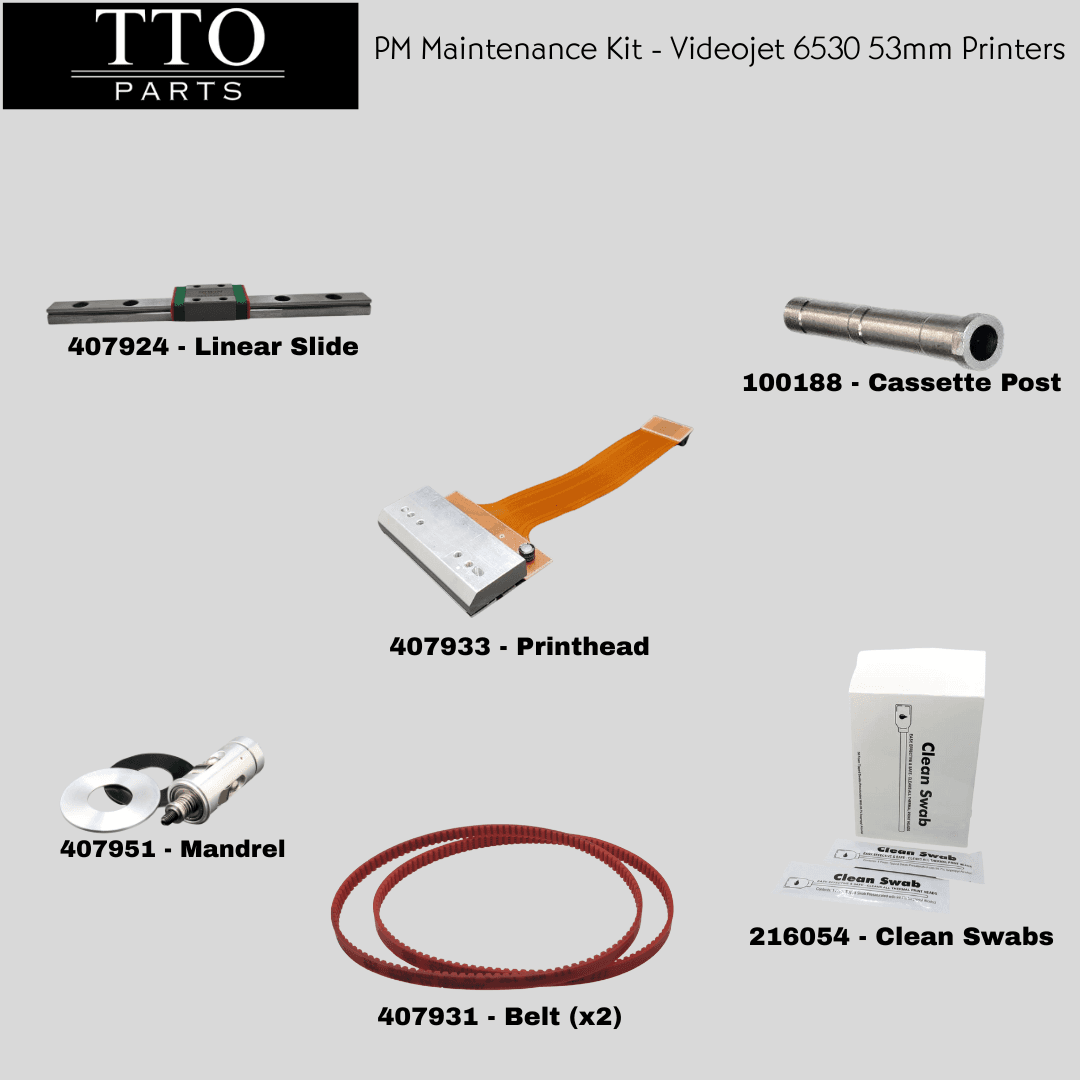 Videojet 6530 Printer PM Kit - 53mm Printhead, Mandrel, Linear Slide, Cassette Post, Belts, and Cleaning Swabs